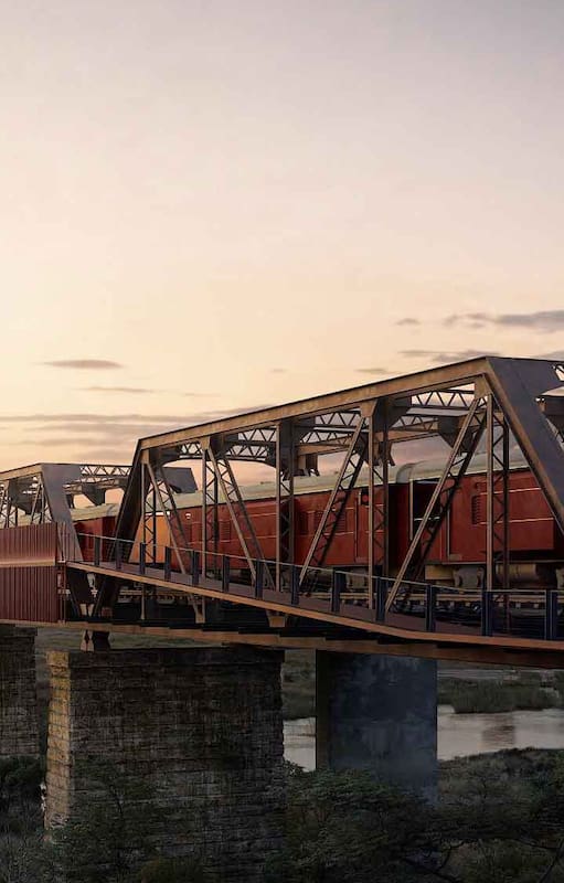 Nuevo Kruger Shalati: hotel montado en un antiguo tren, detenido sobre el río Sabie.