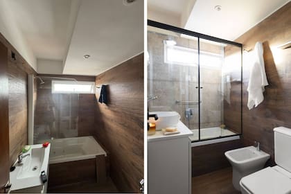 Nuevo revestimiento en porcelanato 'Árido
Ivory' de Vite en la bañadera con nueva mampara.