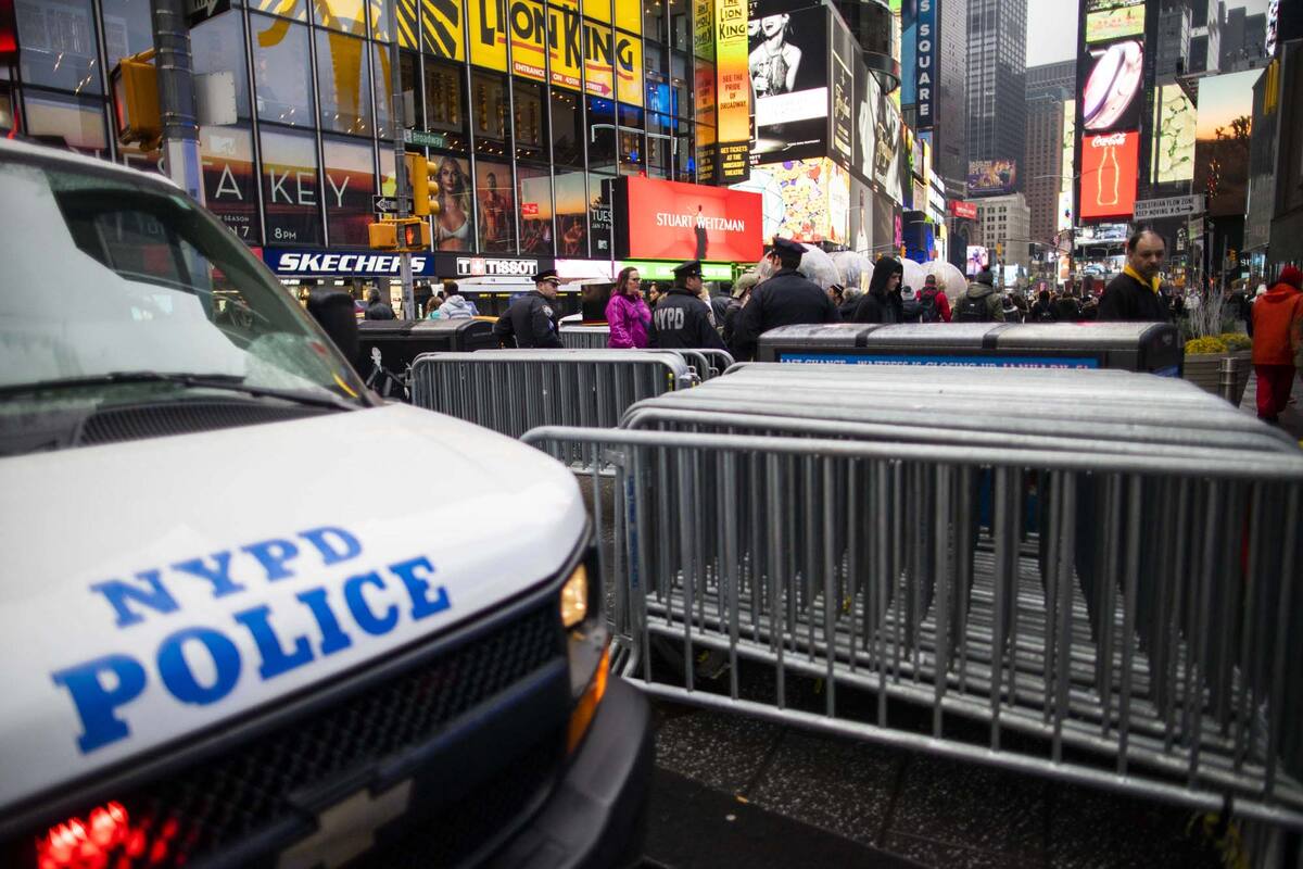 NYPD officers stand guard at Times Square on January 3, 2020 in New York City.