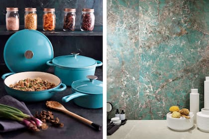 Objetos de bazar, deco y textiles renuevan la experiencia de ir al super en Coto. Der.: El nuevo porcelanato ‘Étoile di Rex’ de SBG inspirado en un mármol de La Toscana.