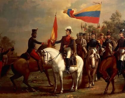 Obra de Arturo Michelena sobre la emblemática Batalla de Carabobo, ocurrida en 1821. En el centro, Simón Bolívar