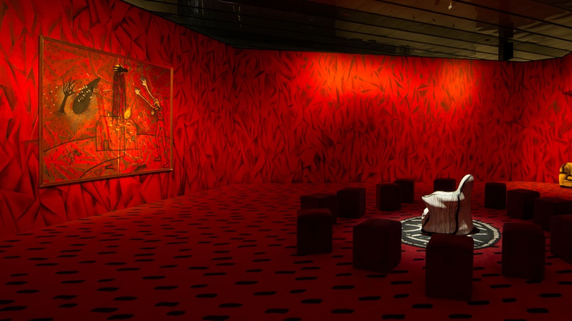 Pintura de David Lynch en Davids Living Room Revisited, instalación de Guillermo Kuitca en el CCK (2017)