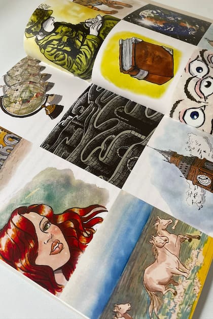 Obras de Bendersky en el interior de "El Aleph" en versión ilustrada