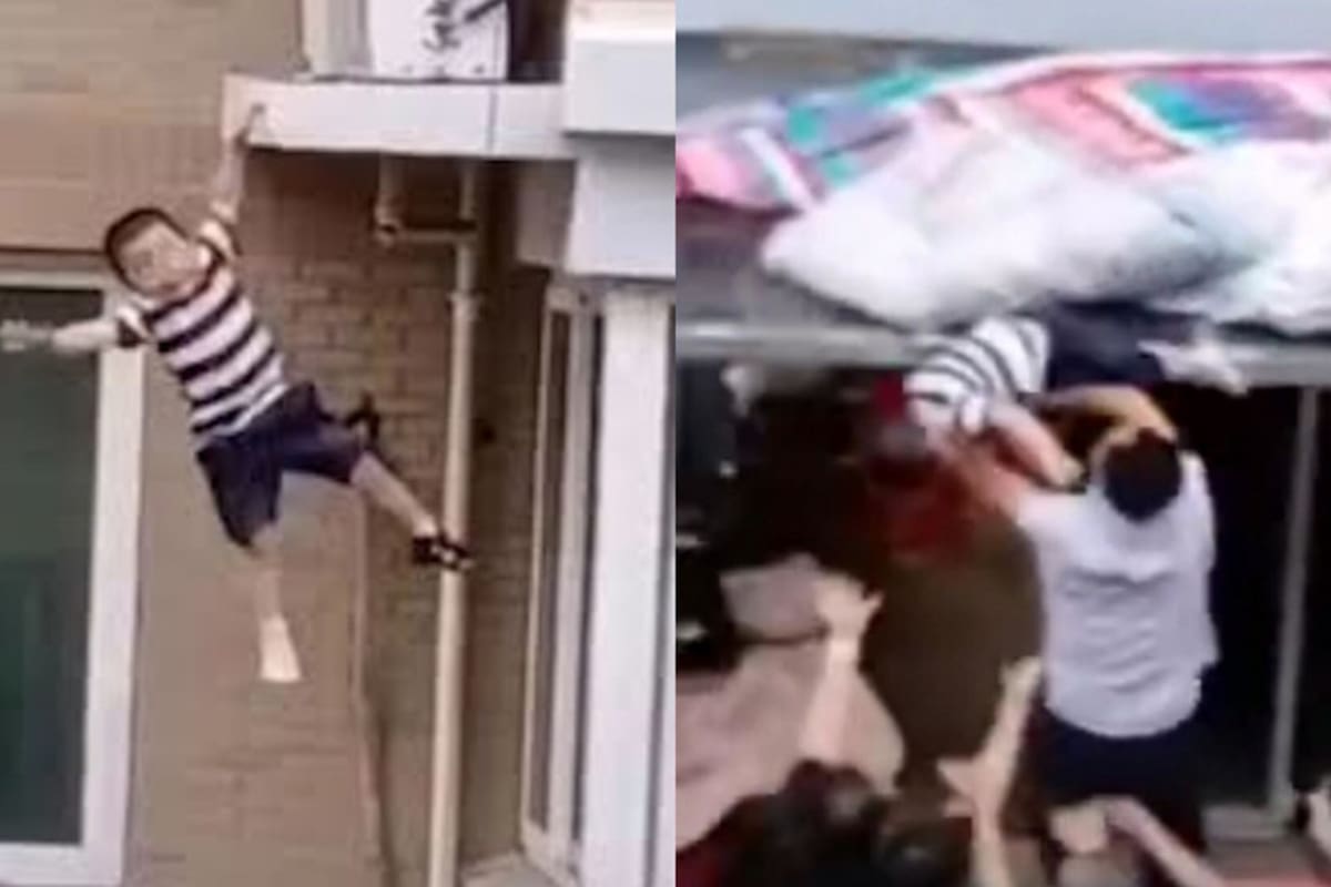 Ocurrió en la provincia china de Jiangsu, donde el menor había salido por la ventana y terminó precipitándose al vacío; afortunadamente, terminó ileso