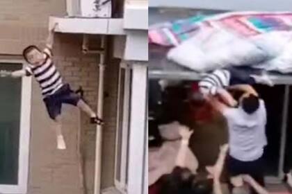 Ocurrió en la provincia china de Jiangsu, donde el menor había salido por la ventana y terminó precipitándose al vacío; afortunadamente, terminó ileso
