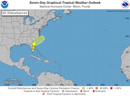 Ojo en el Atlántico: NHC monitorea sistema con 10% de probabilidad ciclónica que afectaría Carolinas con lluvias hasta el viernes