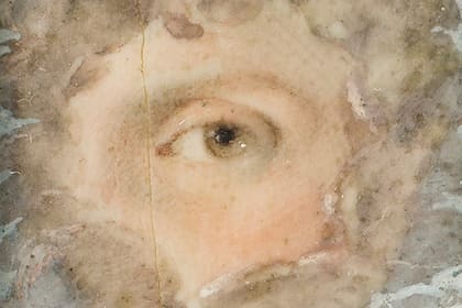 Detalle de la pequeña acuarela del ojo de Belgrano que conserva el Museo Histórico Nacional