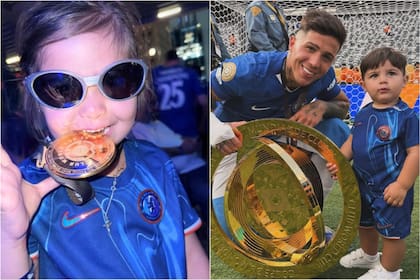 Olivia y Benjamín, hijos de Enzo Fernández, participaron activamente de los festejos