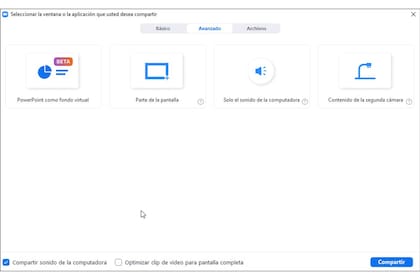 Opciones avanzadas de Compartir