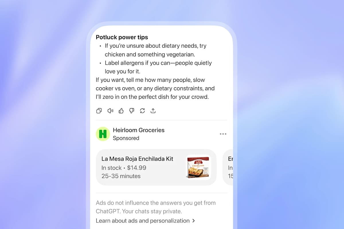 OpenAI está probando con mostrar avisos contextuales en las cuentas gratis y Go de ChatGPT en Estados Unidos; por ahora se pueden desactivar