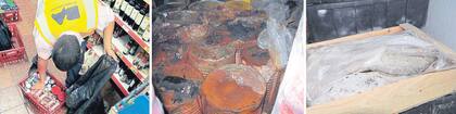 Operativo en un supermercado, donde decomisan alimentos vencidos; latas deterioradas por la orina de las ratas en un restaurante de Congreso y un depósito de pescado no refrigerado