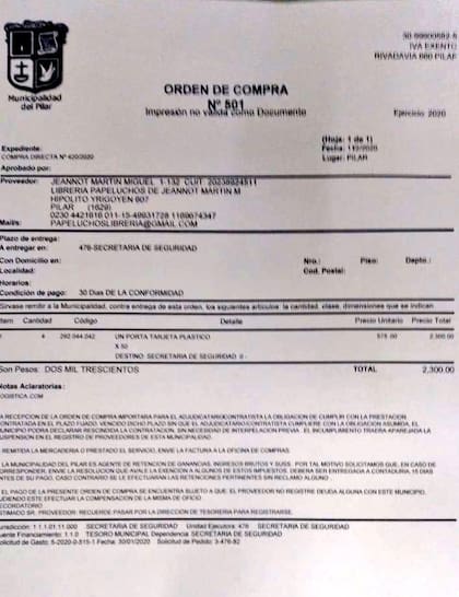 La orden de compra que circuló por las redes sociales