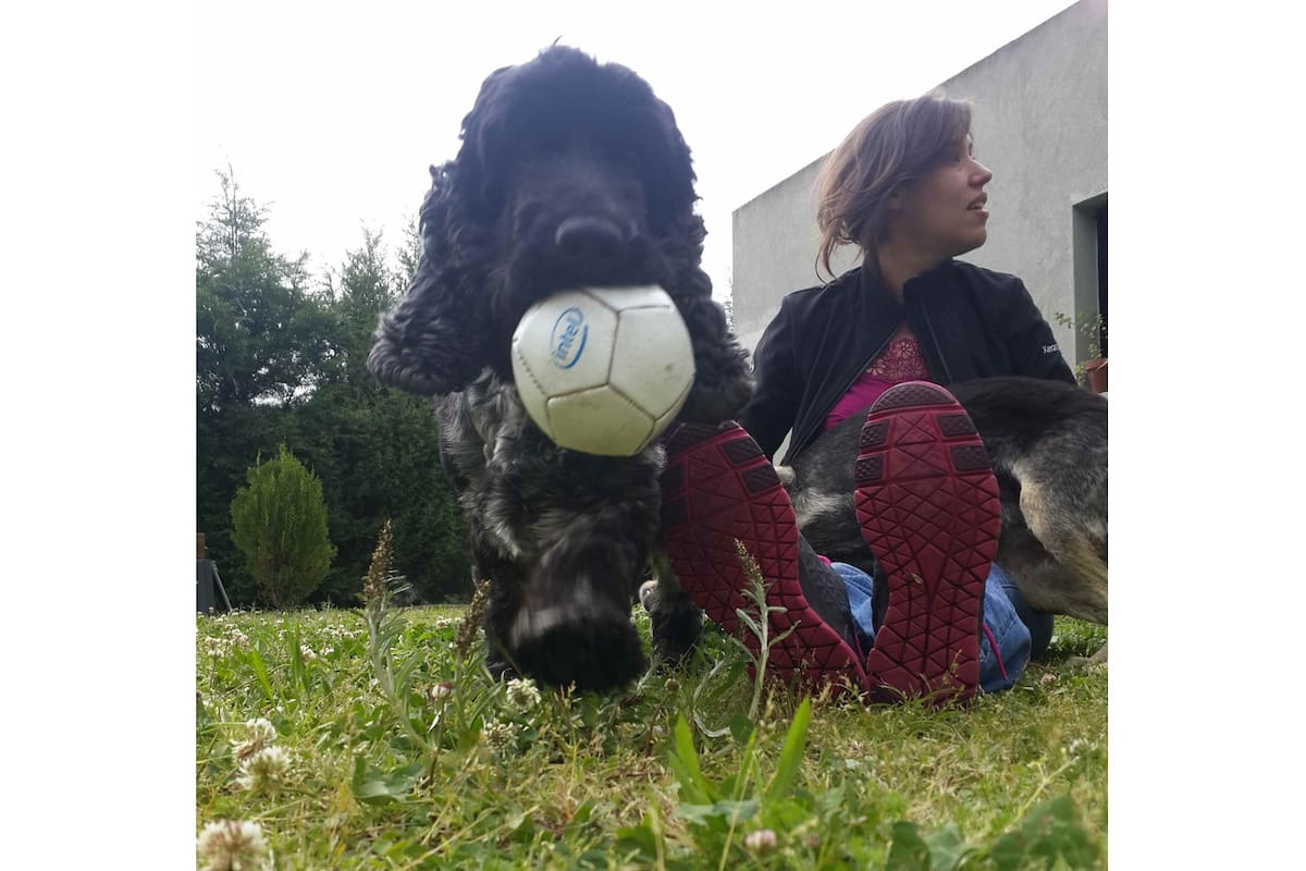Orión con su humana favorita y su pelota, en 2015