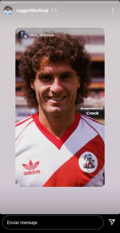 La foto de Oscar Ruggeri, en sus épocas de River, fue compartida por Distasio en Instagram