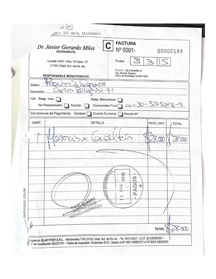Otra de las facturas de Milei al Banco Provincia, cuando era asesor de la Fundación Acordar