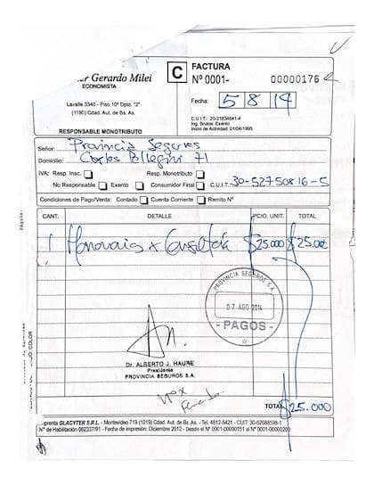 Otra de las facturas de Milei al Banco Provincia, cuando era asesor de la Fundación Acordar