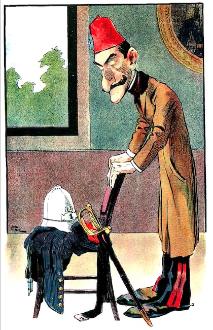 Otra de las ilustraciones realizadas por Cao para el semanario Caras y caretas. Siempre con el fez, presente en las caricaturas del jefe de Policía.