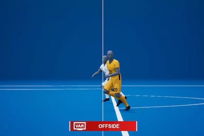 Otra de las imágenes difundidas por la FIFA para graficar el nuevo sistema semiautomatizado para la detección del offside