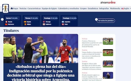 Otra portada de un medio egipcio tras la derrota ante Argentina.