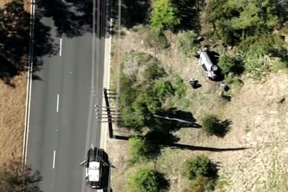 Otra vista aérea del accidente sufrido por Tiger Woods