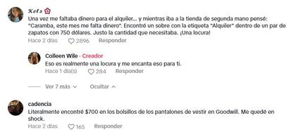 Otras usuarias de TikTok compartieron sus experiencias al encontrar dinero en tiendas de segunda mano