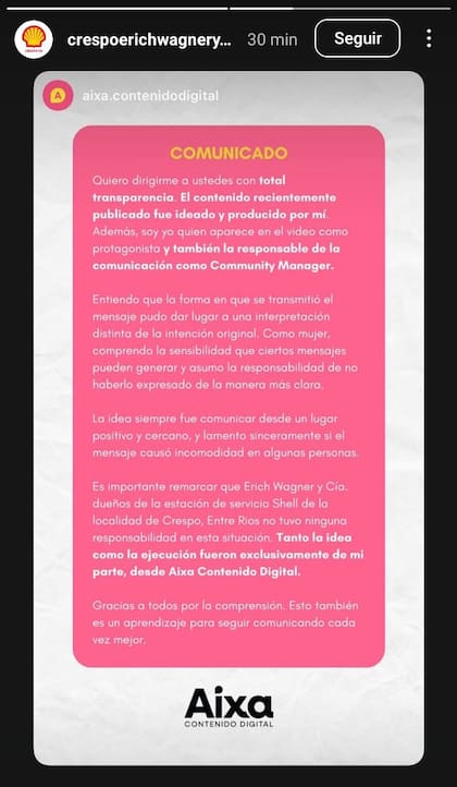 Otro de los comunicados de disculpas.