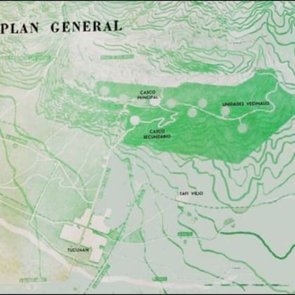 Otro esuqema de la Ciudad Universitaria de Tucumán, esta vez mostrando los caminos que la unen con la capital de la provincia