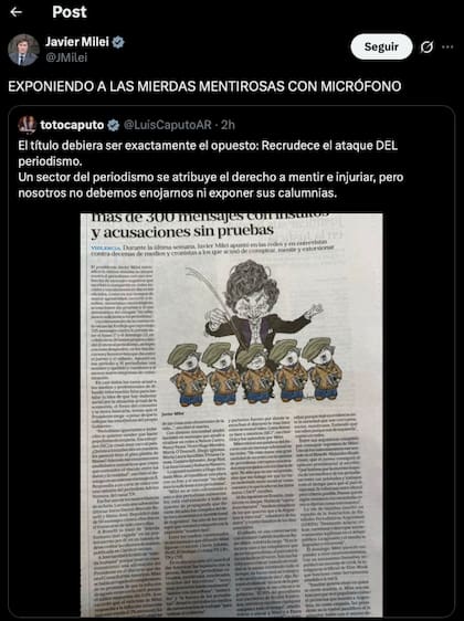 Otro mensaje de Luis Caputo hacia el periodismo y la respuesta de Milei