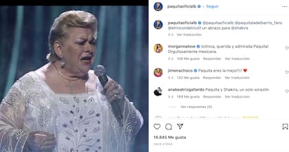 Otro posteo de Paquita la del Barrio para mostrar su apoyo a Shakira
