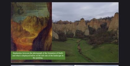 Otros detalles que se ven en el paisaje del fondo de la 'Gioconda', como las pirámides de tierra, podrían ser identificadas con el mismo método historiográfico y el uso de drones