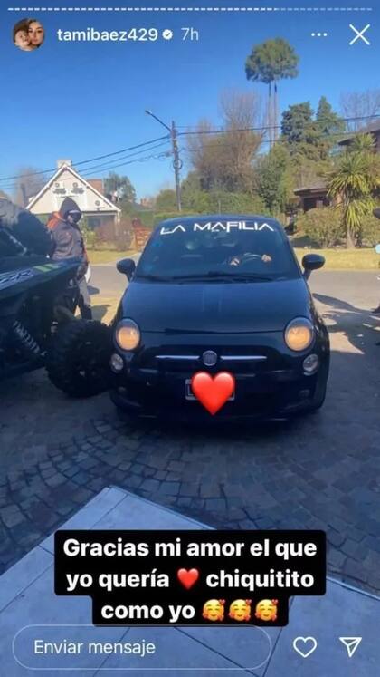 Otros tiempos. El auto que L-Gante le regaló a Tamara Báez en su cumpleaños número 23