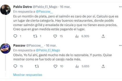 Otros tuiteros tuvieron en cuenta el plato que pidieron y el lugar, aunque, así y todo, señalaron que "es un montón de plata" los $28.400 para dos personas