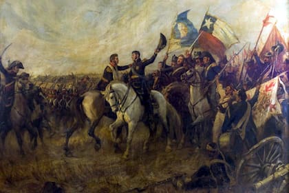 O´Higgins y San Martín en "El abrazo de Maipú", obre de Pedro Subercaseaux.