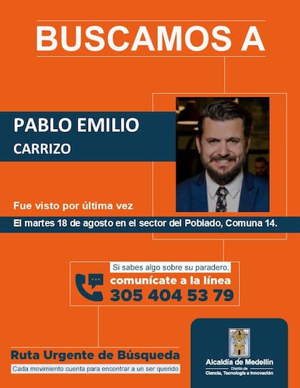 Pablo Carrizo desapareció hace dos semanas en Medellín