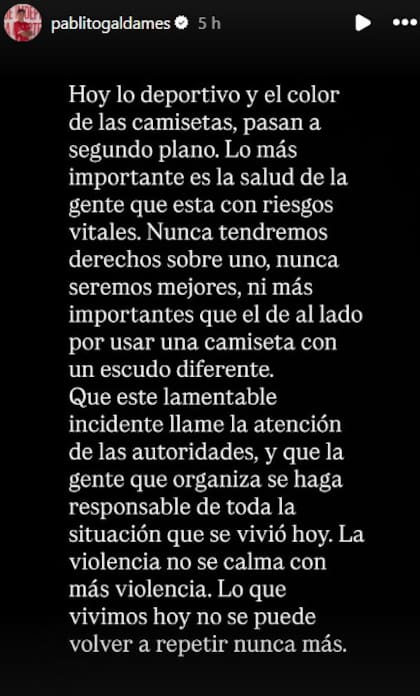 Pablo Galdames se sumó a las palabras de su coterráneo Loyola