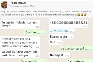Pablo Mendivil, en su cuenta de Twitter, viralizó una conversación de WhatsApp que previno una estafa