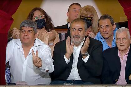 Pablo Moyano, Héctor Daer, Antonio Caló y Sergio Sasia escuchan el discurso presidencial de apertura de Sesiones Legislativas