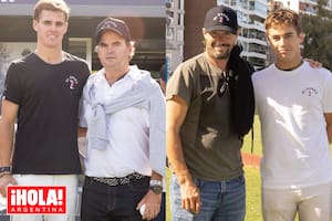 Padres e hijos. Cruz posa con Eduardo Heguy, mientras Lukin hace lo propio con Lucas Monteverde.