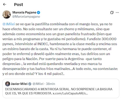 Pagano cruzó a Caputo y Milei en X