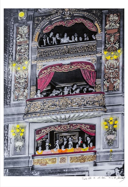 Intervención de Marcelo Brodsky sobre una foto de palcos de la sala principal, circa 1910
