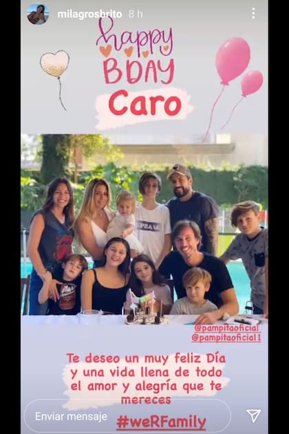 "Happy birthday Caro. Te deseo un muy feliz día y una vida llena de todo el amor y la alegría que te merecés", escribió Brito en un primer posteo