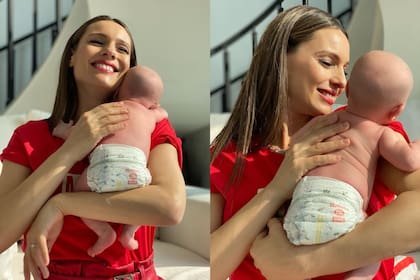 Pampita compartió dos fotos haciéndole upa a su hija Ana en el día en que cumplió su primer mes de vida