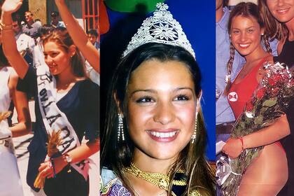 Pampita, tres coronaciones. De izquierda a derecha: como Reina Provincial del Trigo en Eduardo Castex, también Reina de los Estudiantes en Jujuy y finalista en el concurso "La chica más linda de Argentina" de la revista GENTE
