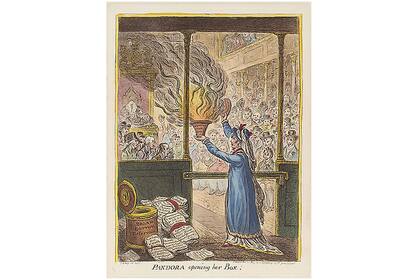 "Pandora abriendo su caja", el cuadro de James Gillray (1809)