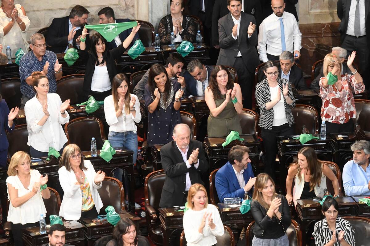 Pañuelos verdes ayer en la apertura de las sesione ordinarias