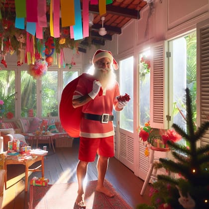 Papá Noel disfrutando la Navidad en un clima de verano