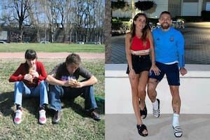 Papu Gómez y su mujer Linda Raff, cuando recién se conocían y ahora en Qatar