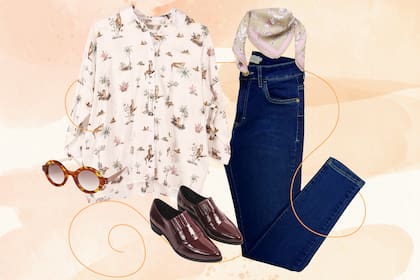 Para animarse de un modo un poco más tradicional, la mezcla de estampas puede llevarse con un jean como base