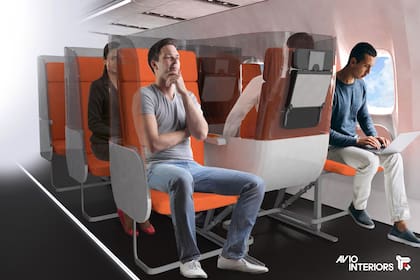 Para Aviointeriors esta es una posibilidad: asientos enfrentados y separados por una mampara que frente toses y estornudos