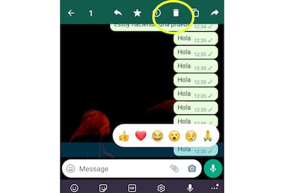 Para eliminar el mensaje hay que presionar el tacho de la barra de tareas